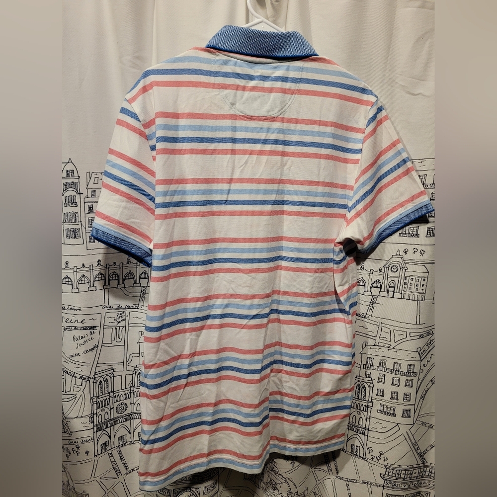 NWT Men's Izod Sport Flex Cool FX Striped Polo Size L White Blue Pink - Picture 12 of 12